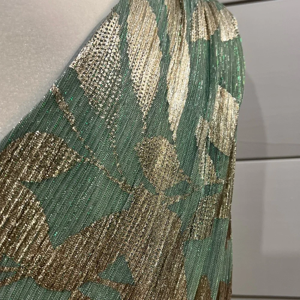 Adrianna Papell One Shoulder Green and Gold Dress - Picture 8 of 9